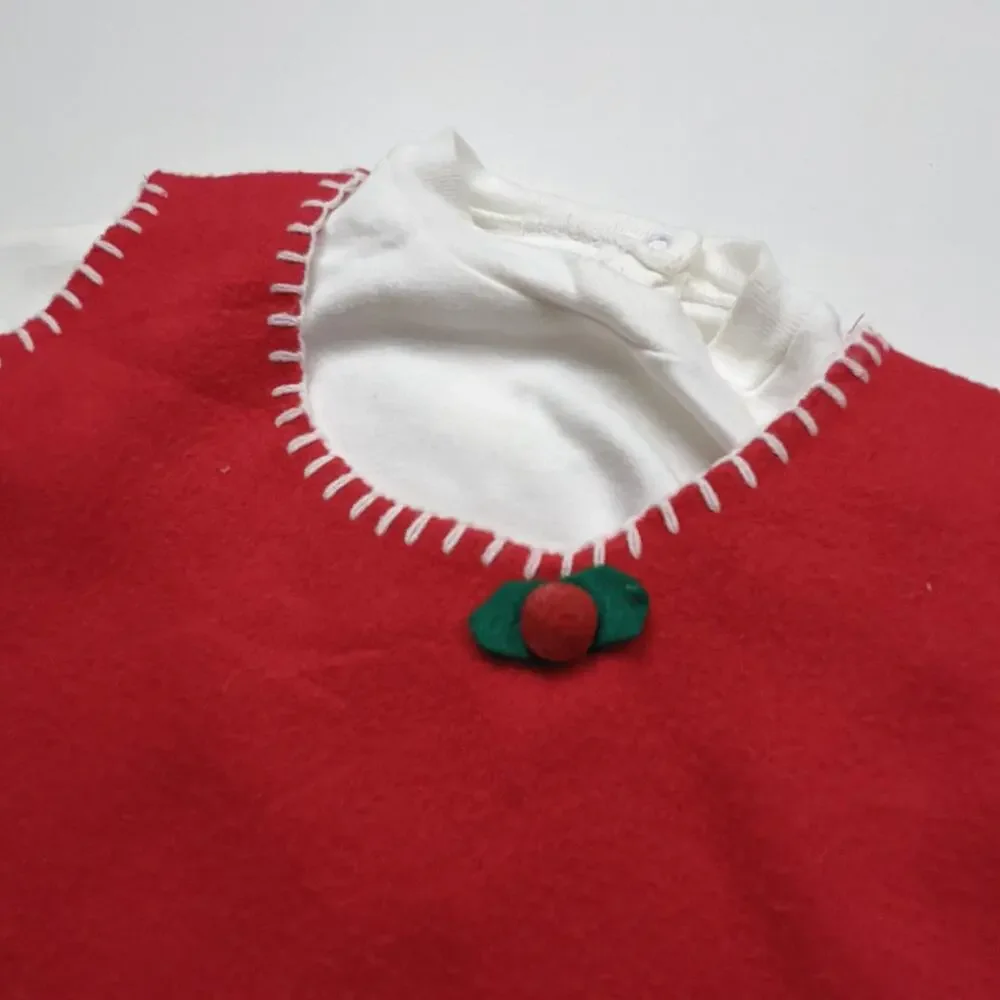 Vintage Mullin Square Outfit Girls Size 18m Red Fleece Holly Christmas